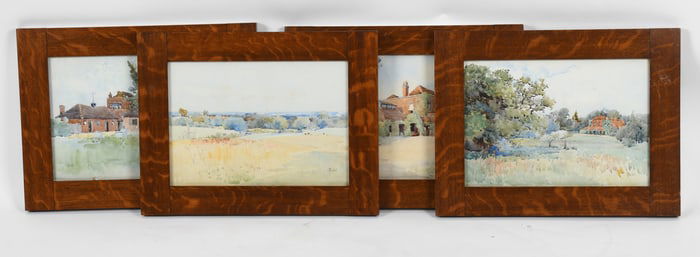 Agnes J. Rudd (1888-1938), Four Watercolors, William Morris Frames