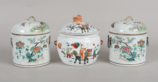 A Pair of Chinese Porcelain Covered Jars