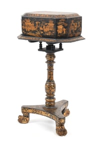 Chinese Export Gilt and Black Lacquer Box on Stand, 19th Century