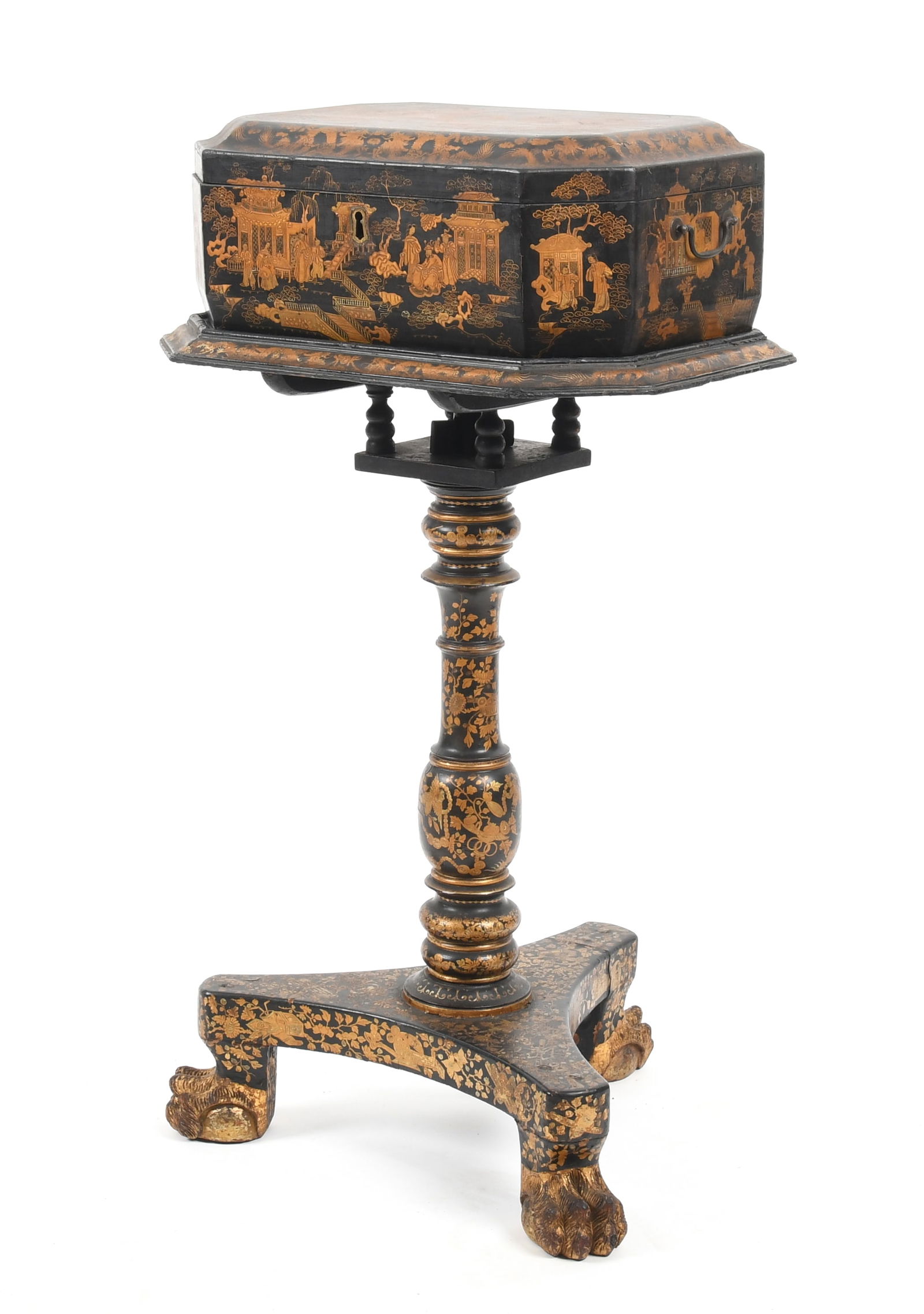 Chinese Export Gilt and Black Lacquer Box on Stand, 19th Century (1 of 12)