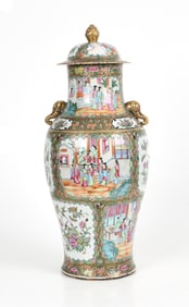 A Large Famille Rose, Rose Mandarin Covered Vase