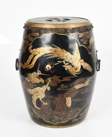 Chinese Gilt and Black Lacquer Garden Seat / Covered Jar, 20th Century