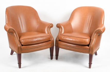 Pair of Baker Furniture 'Milling Road Collection' Leather Bergeres, Modern