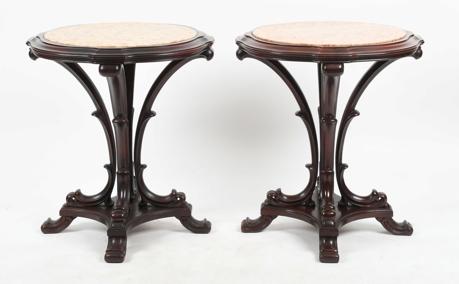 Pair of Carved Mahogany and Marble Inset Occasional Tables, Early 20th Century (1 of 7)