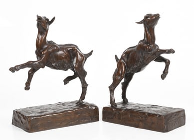 Attributed to Anna Vaughn Hyatt Huntington (American 1876-1973), a Pair of Bronze Goats