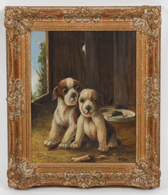Abdel Kader (1855-1940) Oil on Board, Dogs