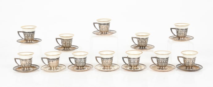 A Sterling Silver Mounted Demitasse Set