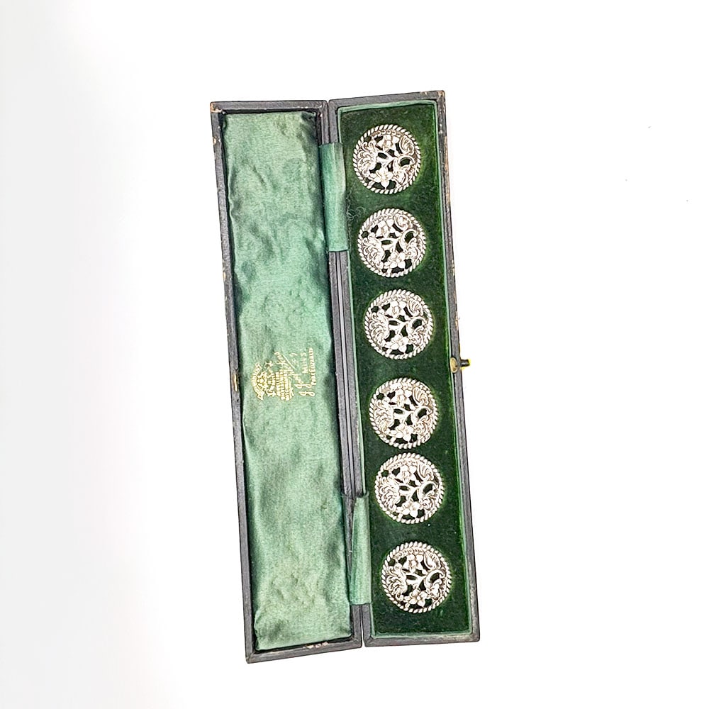 Three sets Antique Sterling Silver Button in orig box (1 of 8)