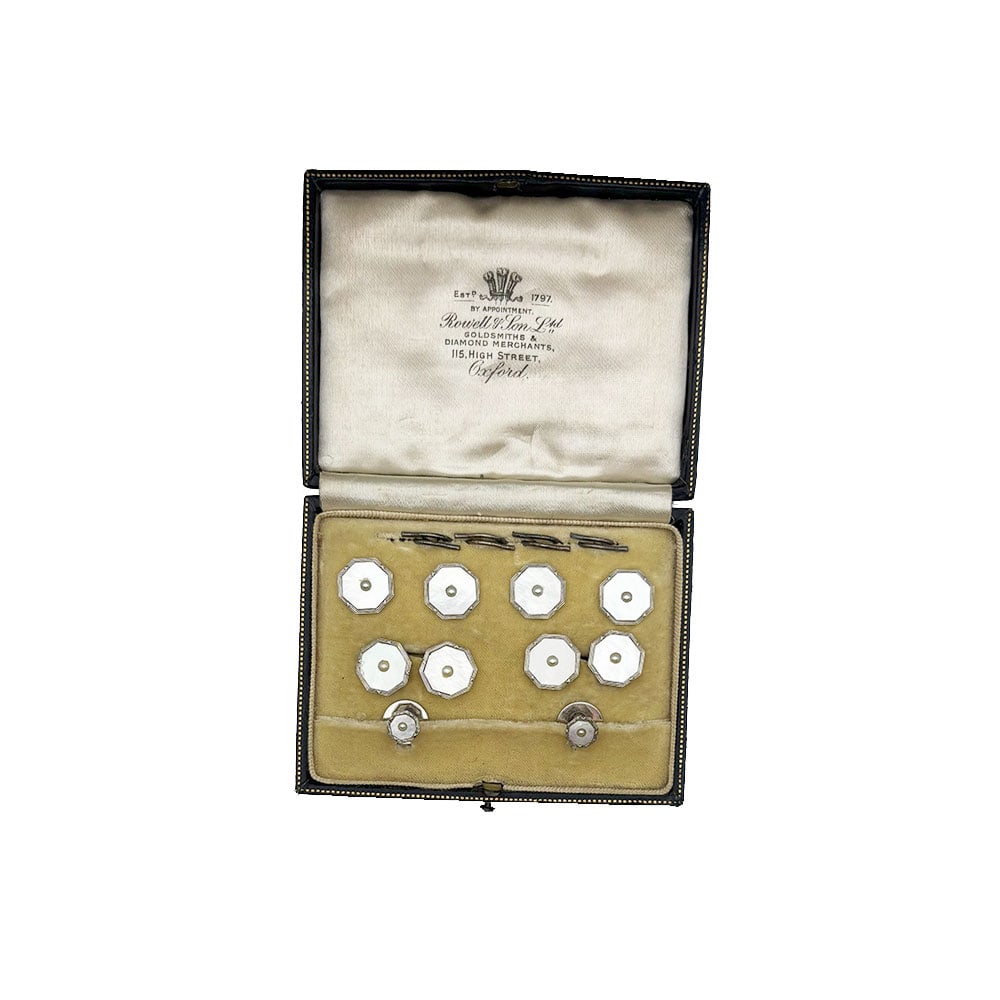 English 9ct white gold Cuff Links Button and Stud set (1 of 3)