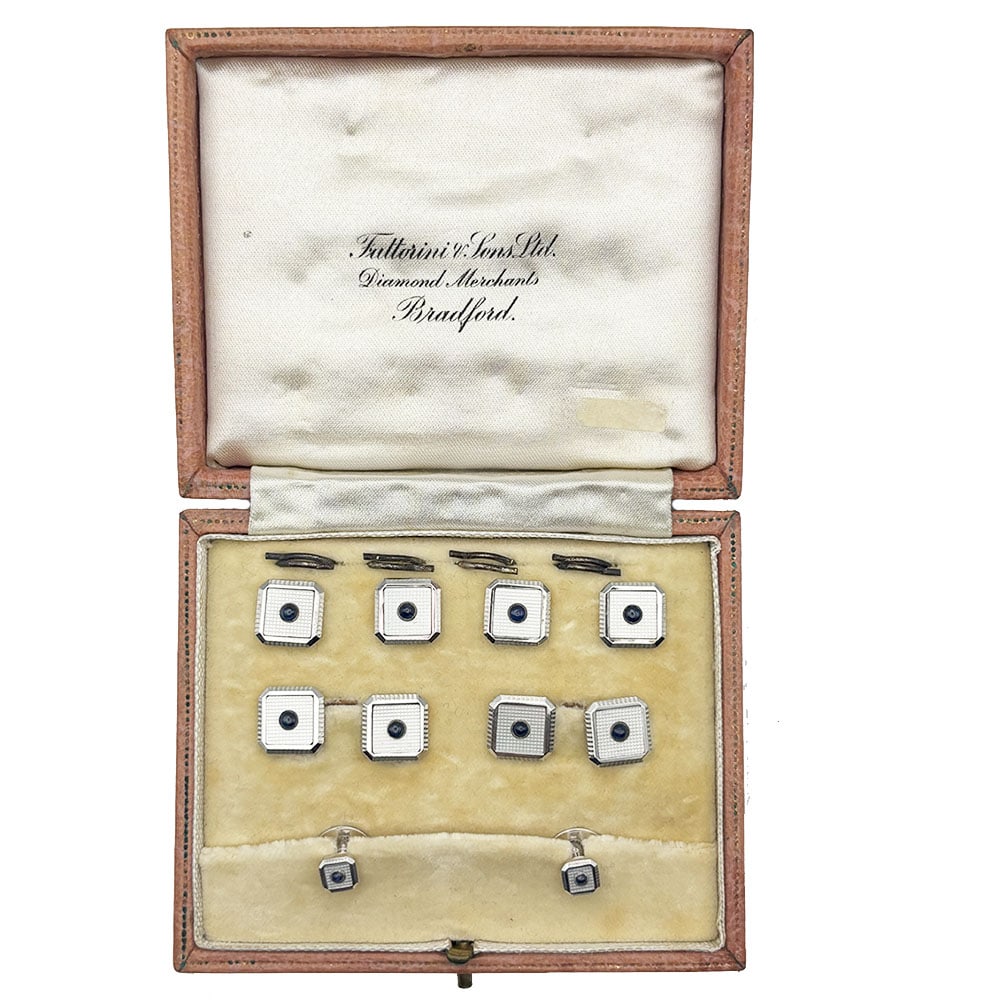 Art Deco 9ct Gold Sapphire Cuff link Button and stud set (1 of 1)