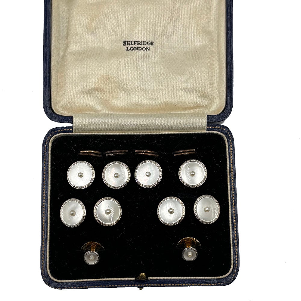 9ct Mother of Pearl Cuff Link Button and Stud set (1 of 2)