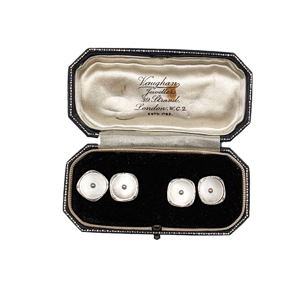 Platinum and 18K Gold Mother of Pearl Cuff Links in Box (1 of 2)