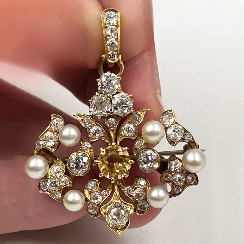 Antique 14K Pearl and Diamond Citrine Pin Pendant (1 of 2)