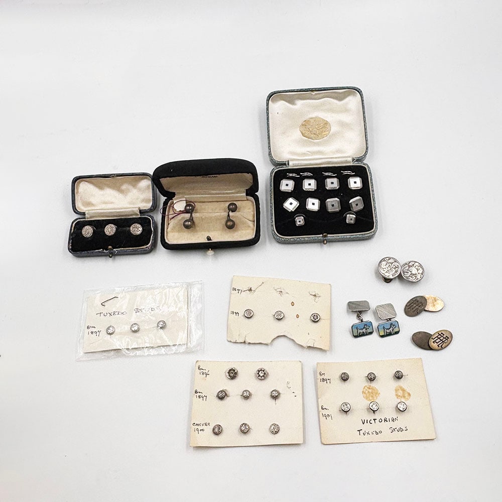 Large lot of Antique Sterling Silver Cuff Links Stud sets (1 of 11)