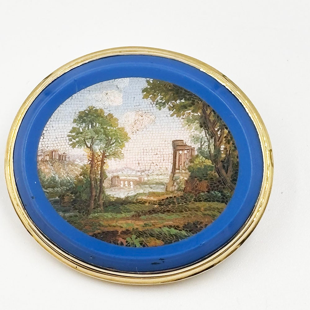 Antique 14K Gold Fine micro mosaic Brooch Pin (1 of 1)