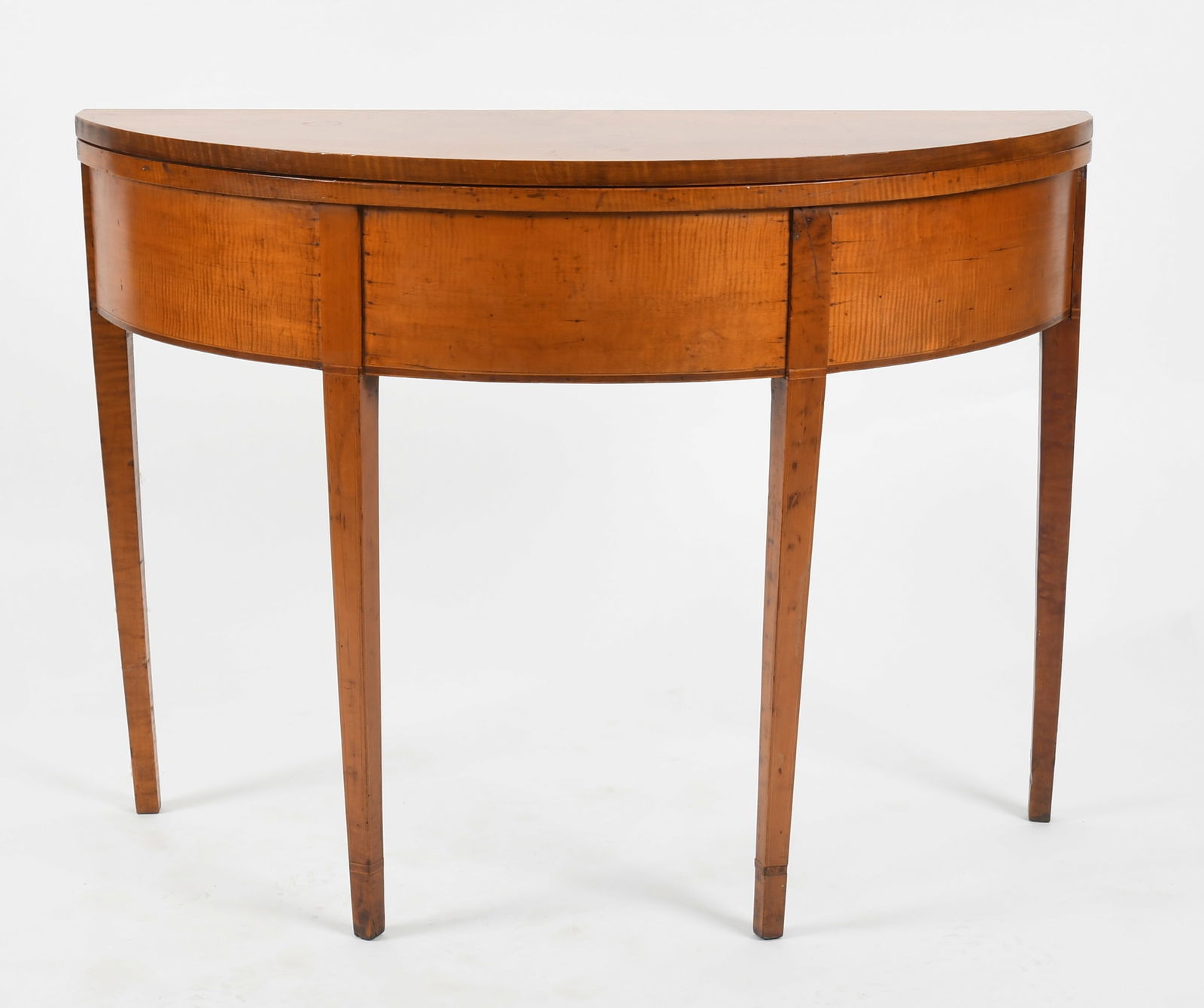 American Federal Tiger Maple Demilune Card Table, Early 19th Century (1 of 12)