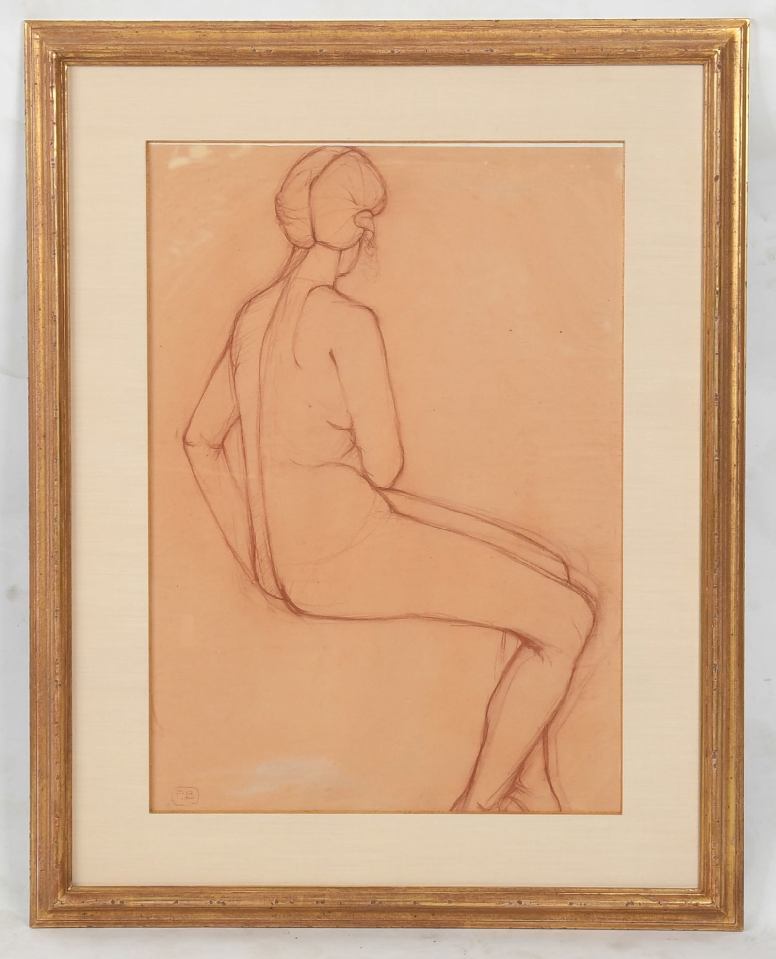 Paul BELMONDO (1898-1982) Nude Sketch: Paul BELMONDO (1898-1982) Nude Sketch Initialed, "P.B." at the lower left. Red crayon on paper. Dimensions: sight is 24in x 17in, the frame 33in x 26in. Provenance:
