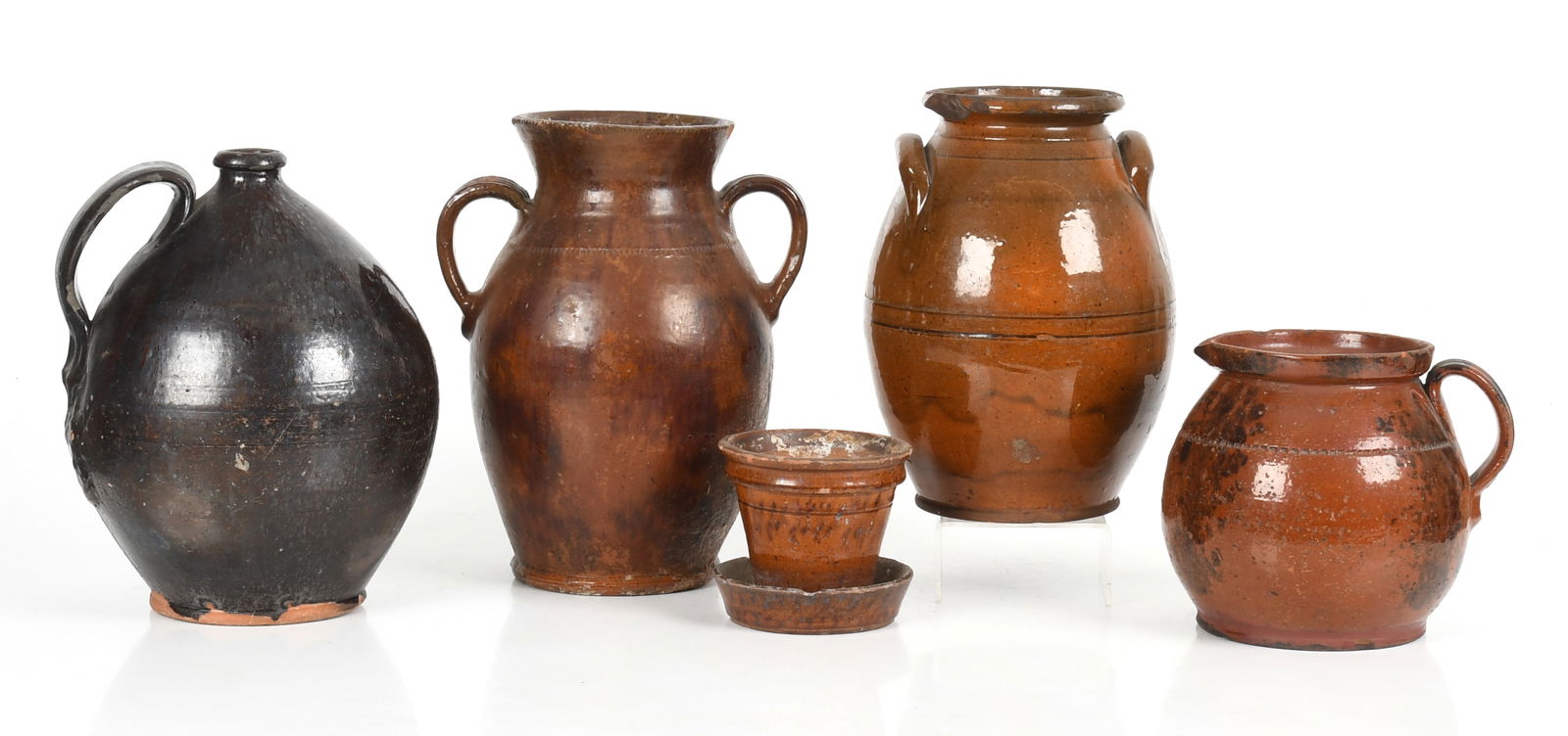 Five Pieces of American Glazed Redware, 19th Century (1 of 12)