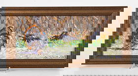 Christopher G. Willett (Bucks County, Born 1959), Wild Tom, Turkeys: Christopher G. Willett (Bucks County, Born 1959), Wild Tom, Turkeys Oil on board, signed at the lower right. Dimensions: 4 1/4” x 10”, the frame 5 1/2” x 11 1/4”