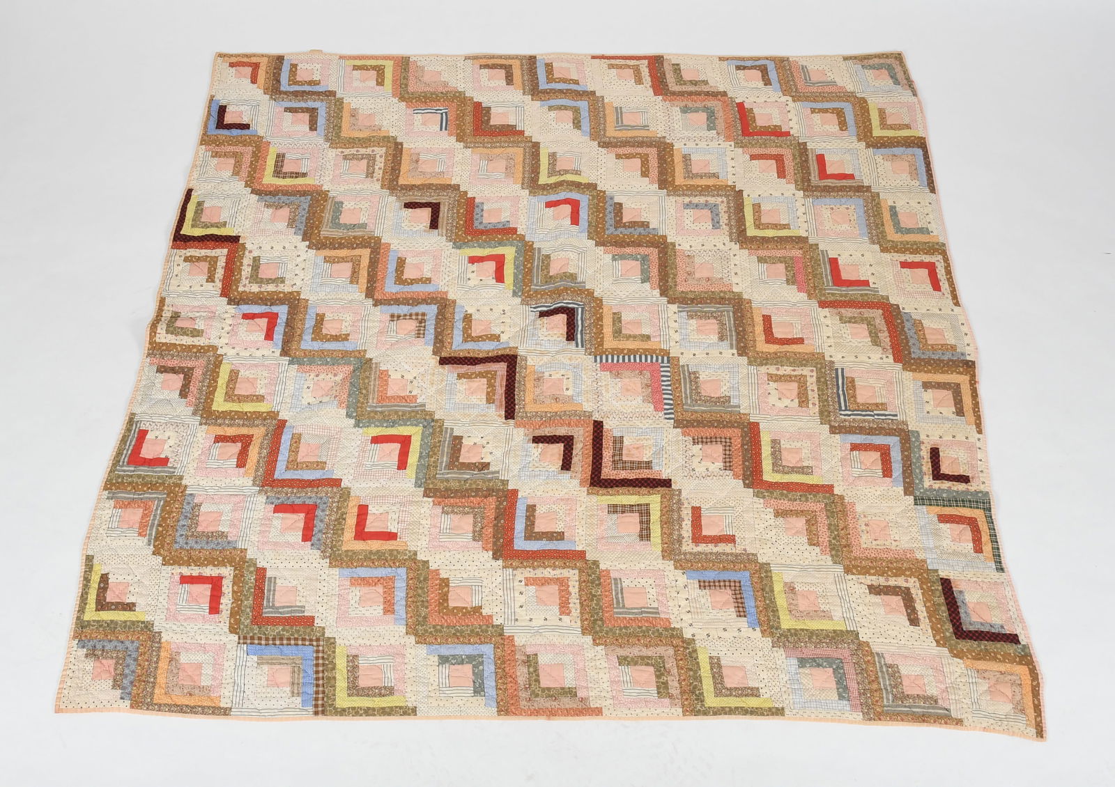 Pennsylvania Calico Cotton 'Straight Furrows' Log Cabin Quilt, Late 19th Century (1 of 6)