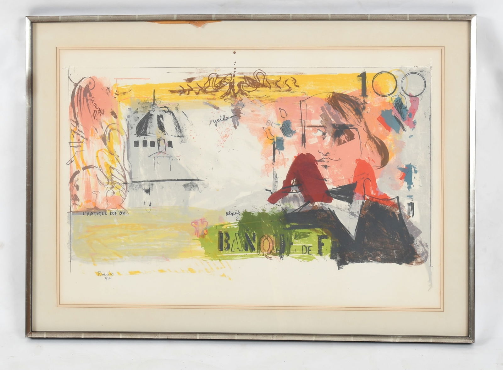Larry Rivers (1923-2002), Lithograph: Larry Rivers (1923-2002), Lithograph "French Money", dated 1963, from a numbered edition no. 10/32, published by Universal Limited Art Editions with blind stamp at the lower left margi