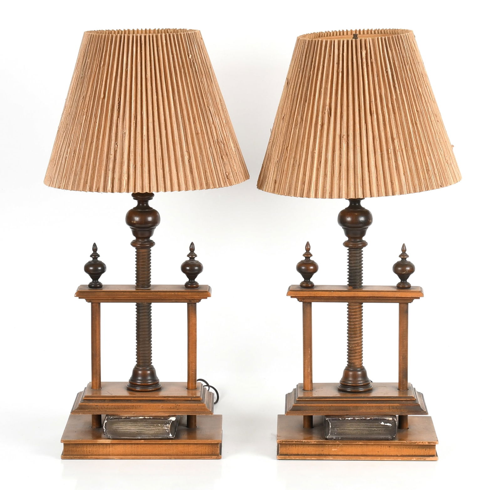 Pair of Vintage Bookpress Style Mixed Wood Table Lamps, Mid 20th Century (1 of 6)