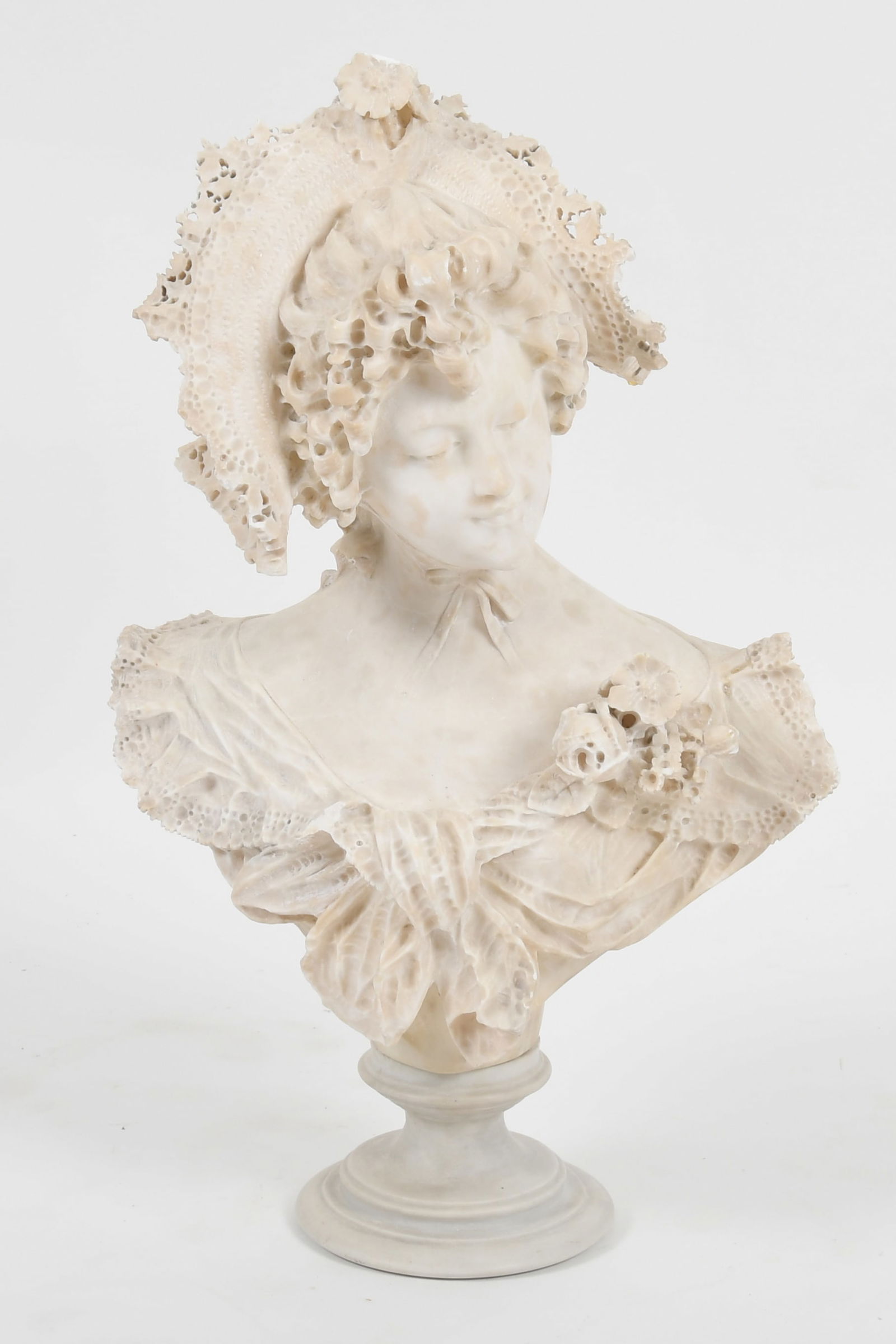 Continental Art Nouveau Carved Alabaster Bust of a Young Maiden, Circa 1900 (1 of 8)