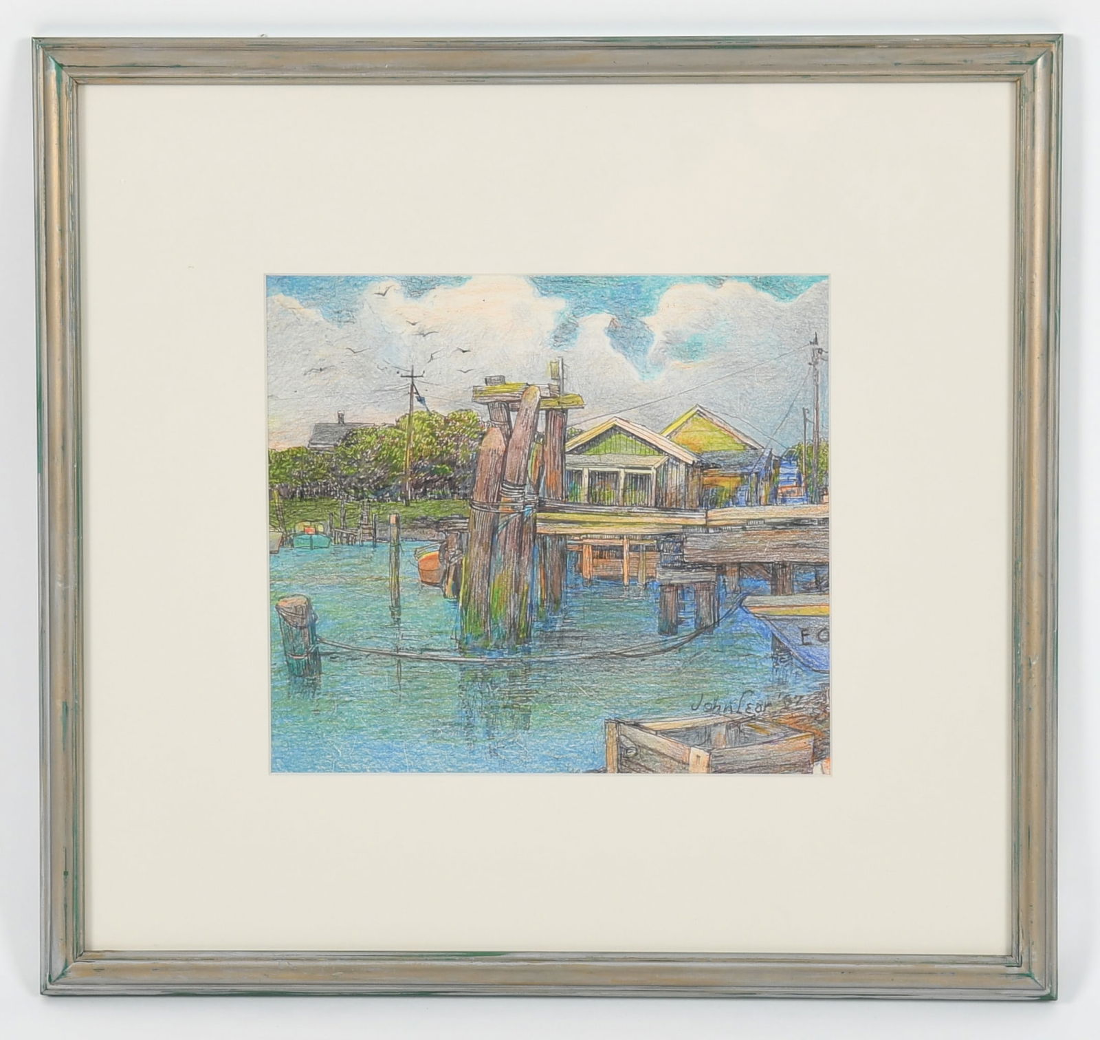 John B. LEAR (1910-2008) Mixed Media: John B. LEAR (1910-2008) Mixed Media "Near Cape Hatteras", colored pencil and ink on paper, signed and dated for 1967 at the lower right. Dimensions: sight is 9in x 9 1/2in, the