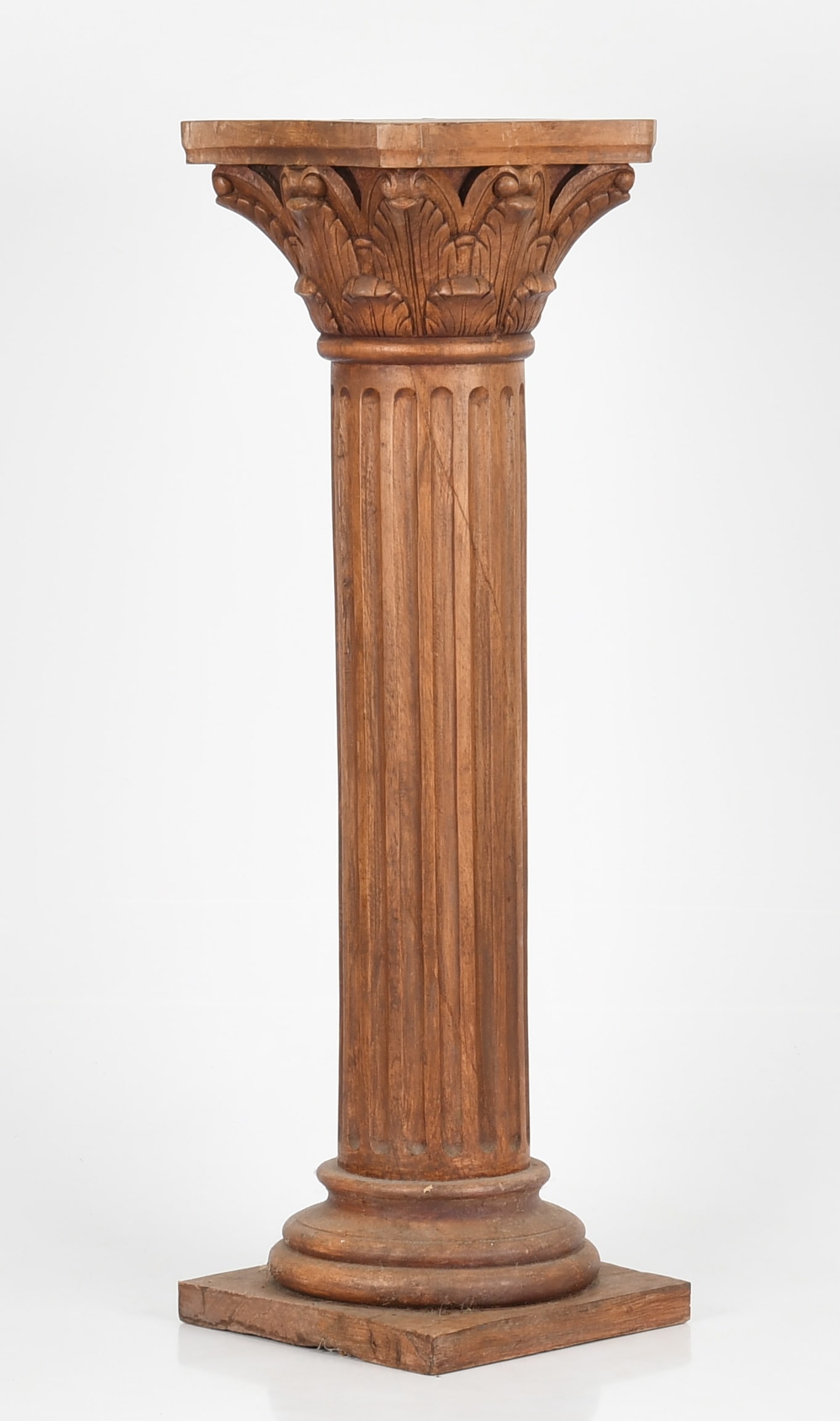 Neoclassical Style Carved Hardwood Corinthian Fluted Column Pedestal (1 of 4)