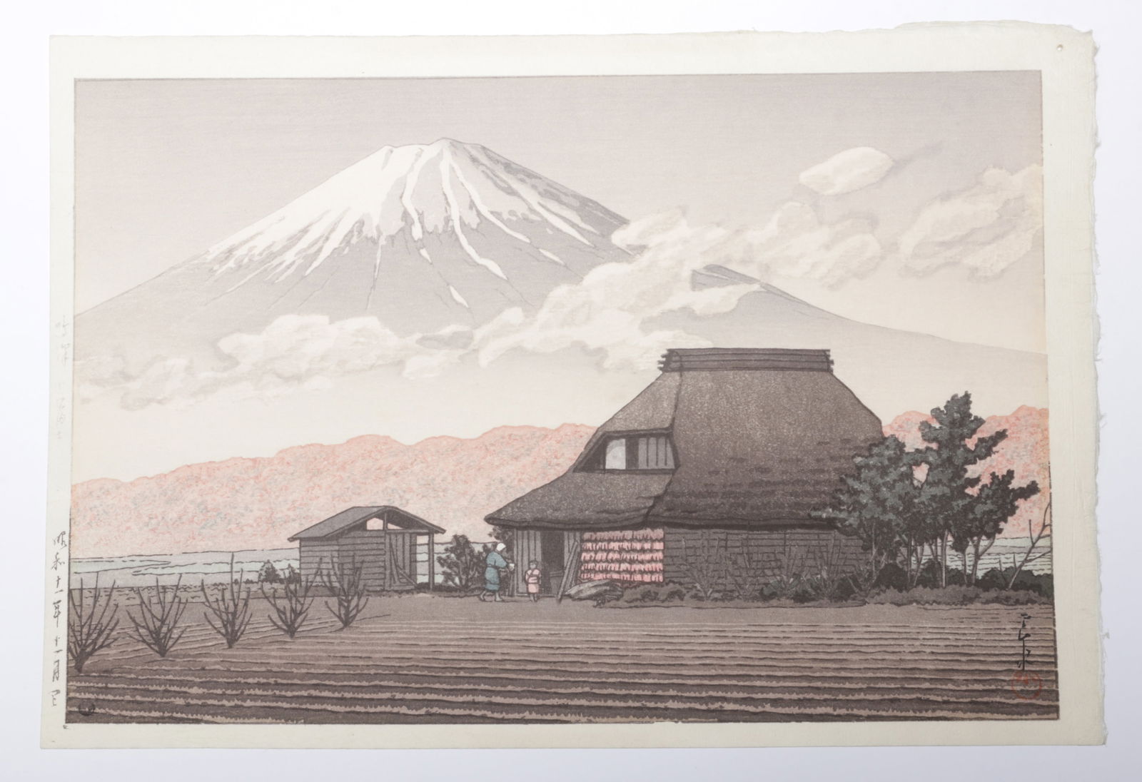 Kawase Hasui (1883-1957), Woodblock Print of Mt. Fuji: Kawase Hasui (1883-1957), Woodblock Print of Mt. Fuji A view of Mt. Fuji from Narasawa, 1933, a woodblock print by Kawase Hasui, with artists mark and stamp, Watanabe 6mm seal and