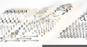 An Assorted Lot of Sterling Silver, Including Whiting, International, Cartier: An Assorted Lot of Sterling Silver, Including Whiting, International, Cartier Late 19th and 20th centuries, comprising: twelve 5 3/8" Imperial Chrysanthemum seafood forks by Gorham, in