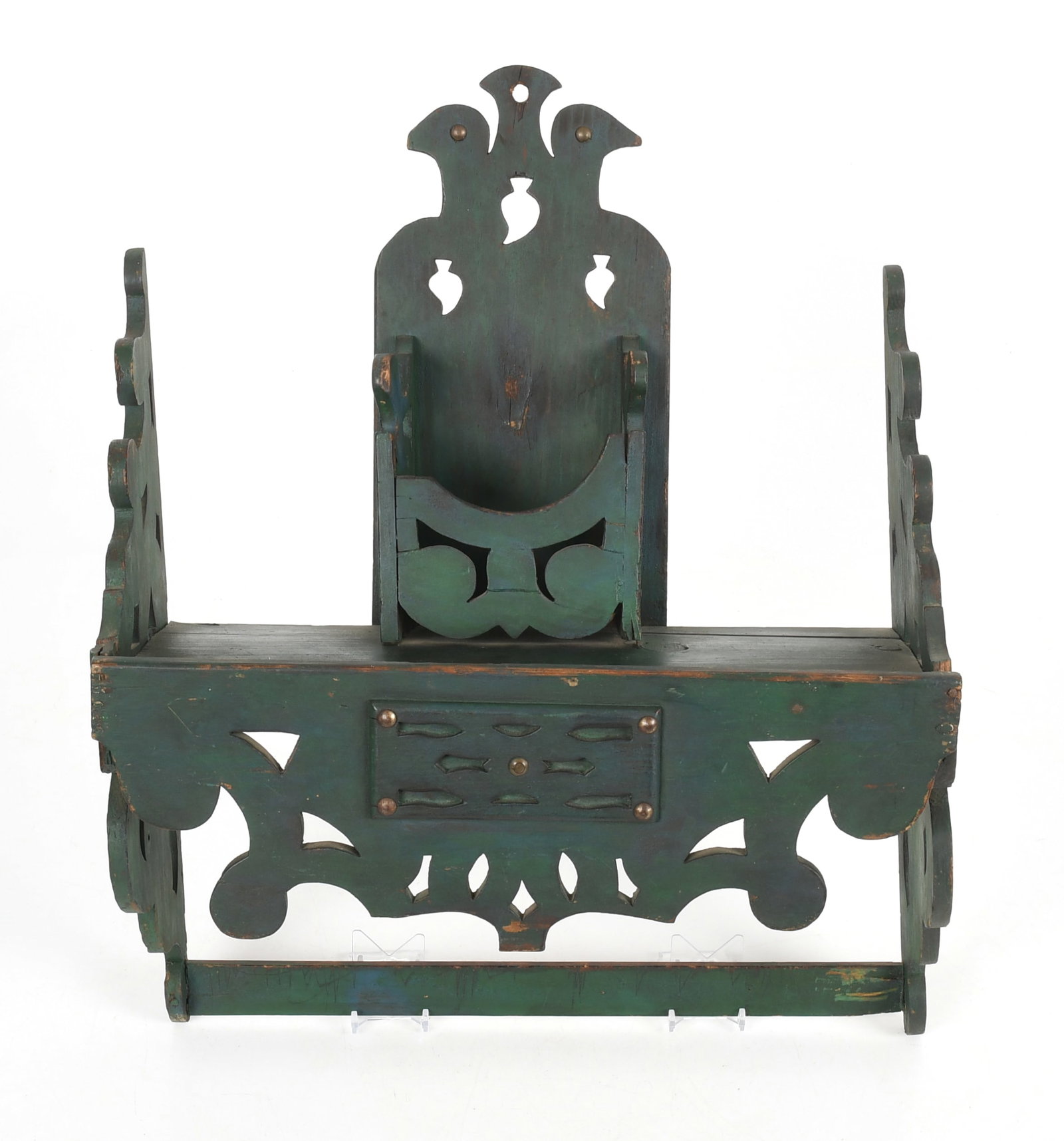 Continental Green-Painted Fret Carved Hanging Mortar, Pestle and Spoon Rack (1 of 9)