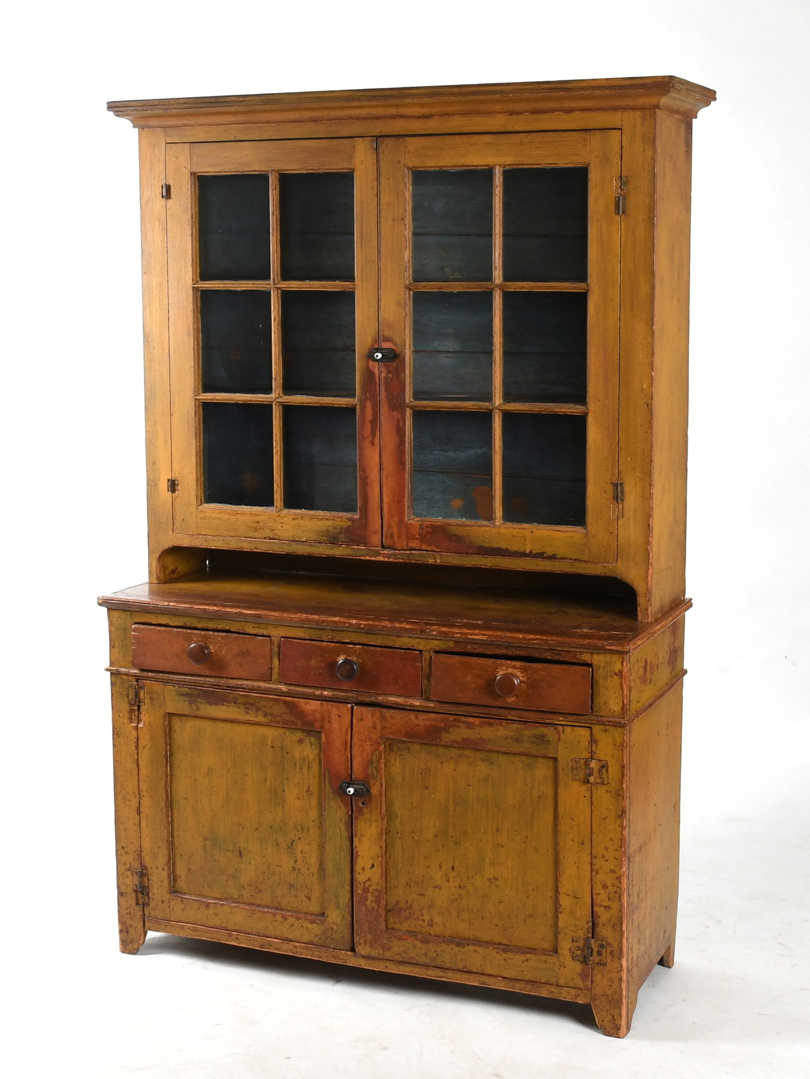 A Mustard Yellow Painted Stepback Cupboard (1 of 14)