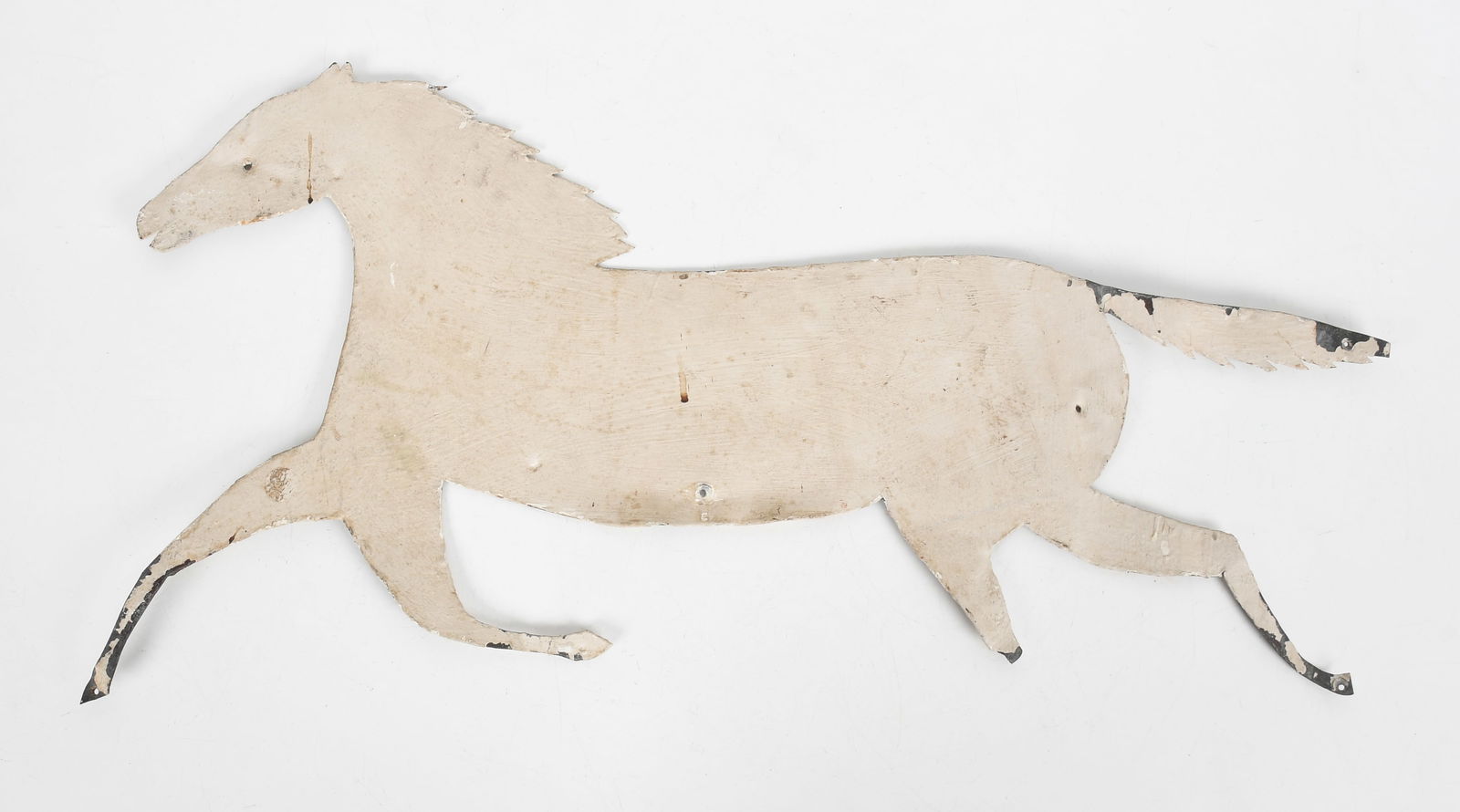 Primitive White-Painted Tin Sign / Finial in the Silhouette of a Running Horse (1 of 5)
