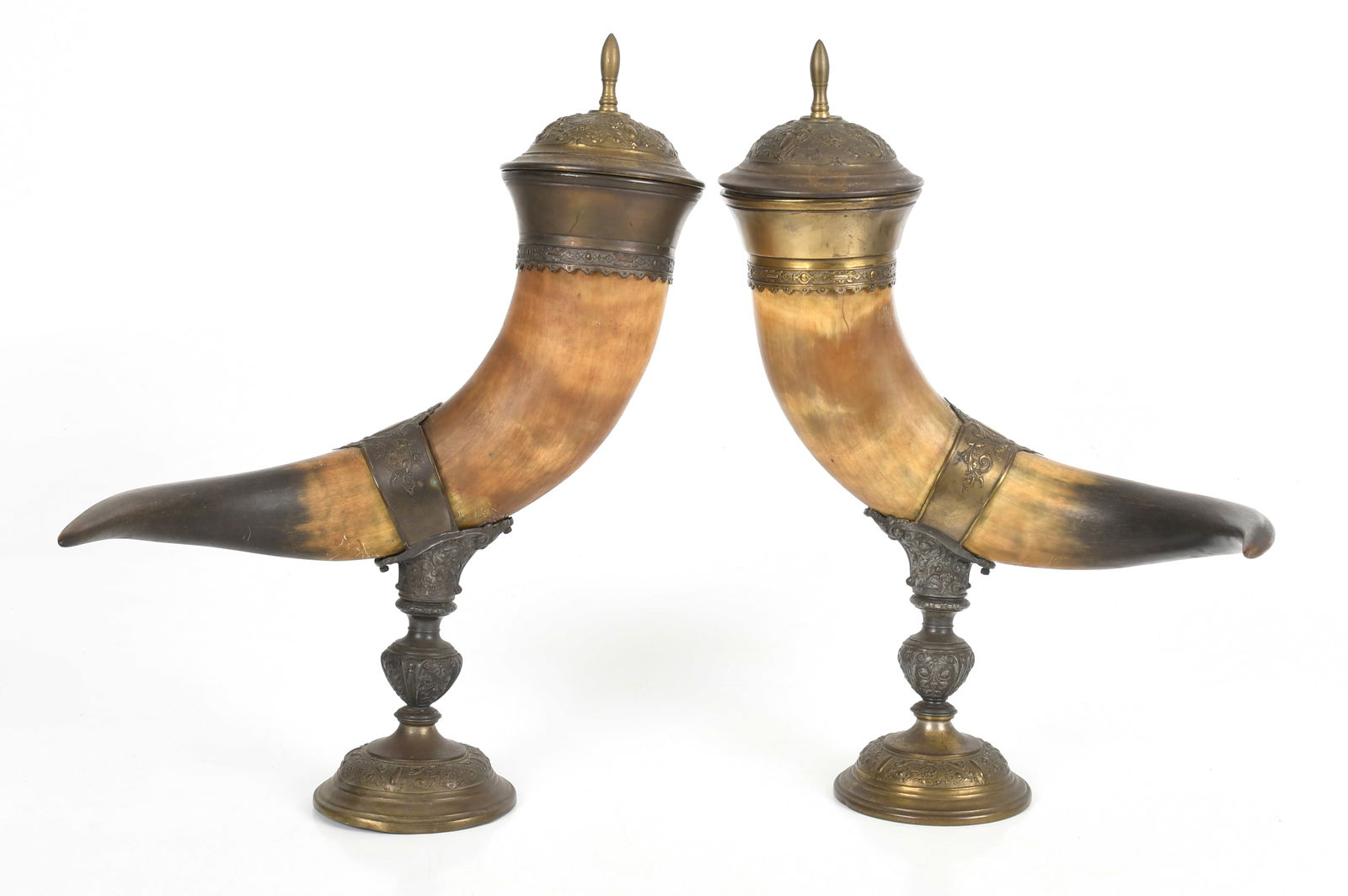 A Pair of Mounted Horn Drinking Cups on Stands (1 of 9)