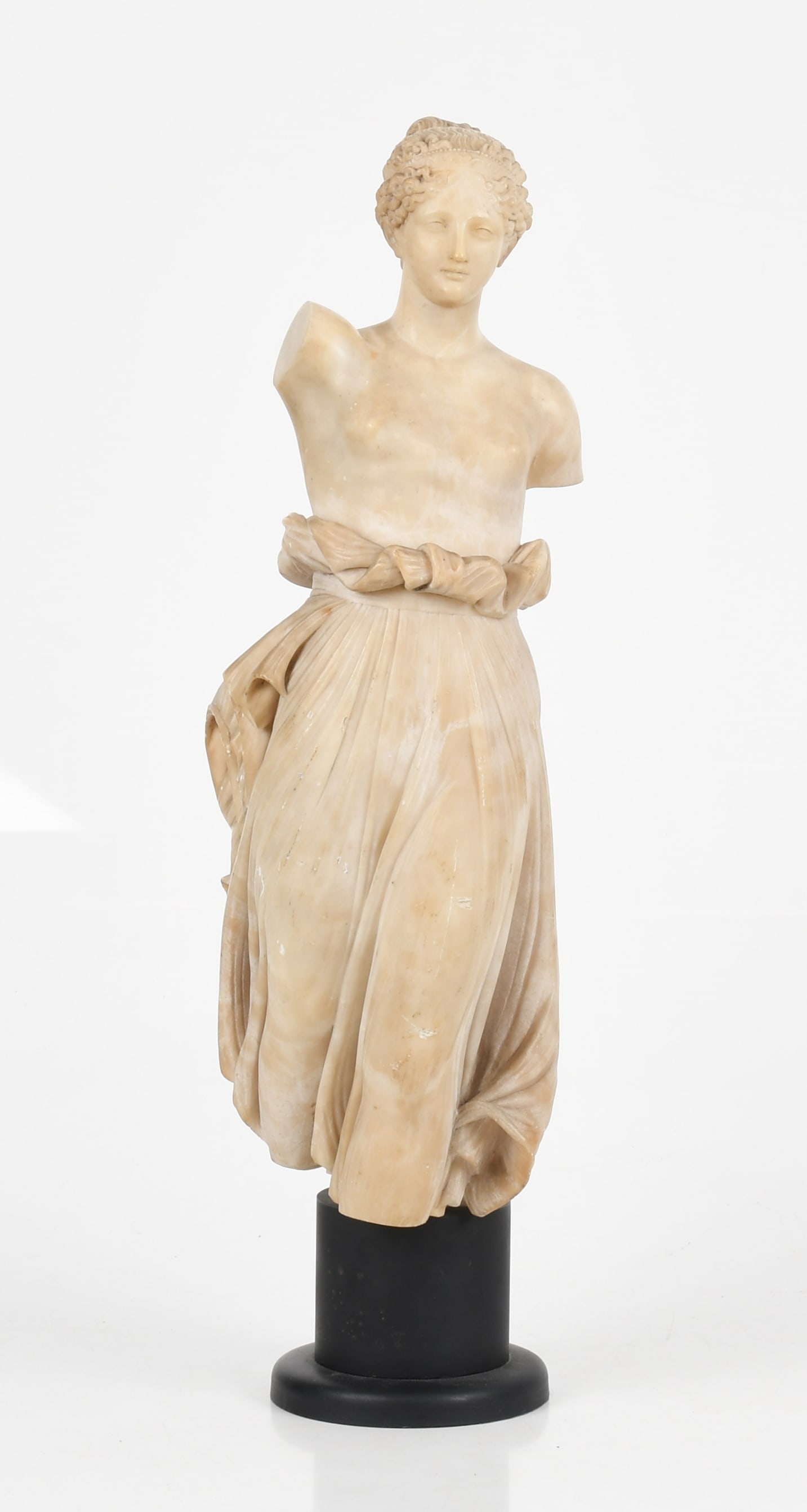 An Alabaster Figure of Hebe after Antonio Canova, 19th Century: An Alabaster Figure of Hebe after Antonio Canova, 19th Century Raised on a weighted ebonized base. Dimensions: Height overall 28in; height of figure 23 1/2in; width 7 1/2in; depth 9in. Pr