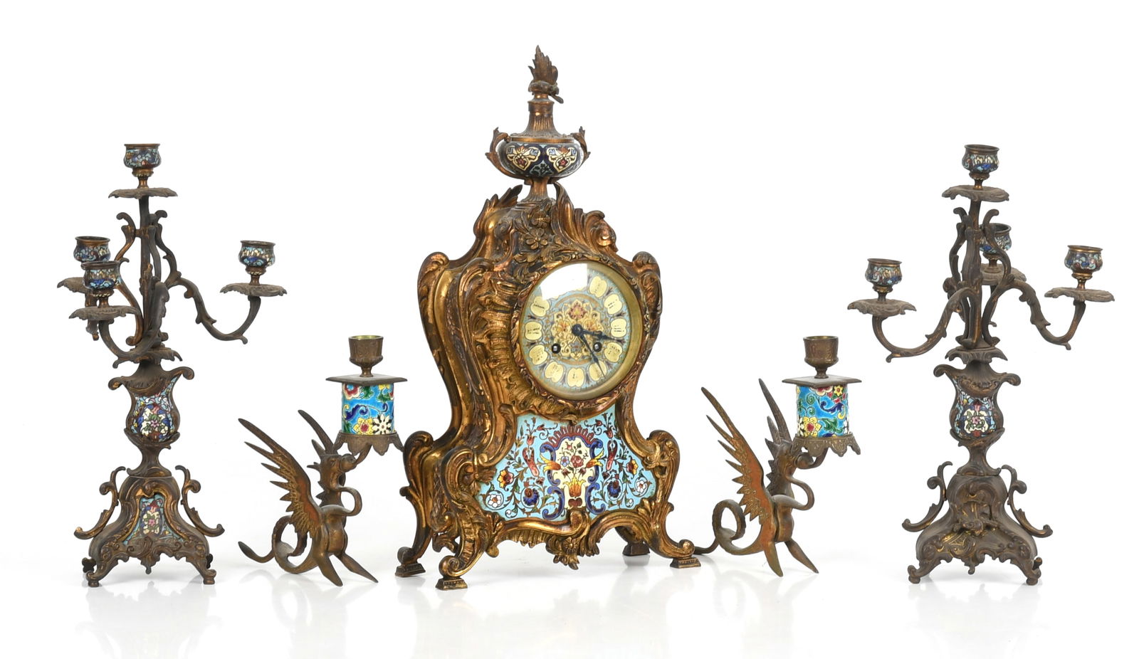 A French Bronze and Champleve Clock with Garniture (1 of 14)