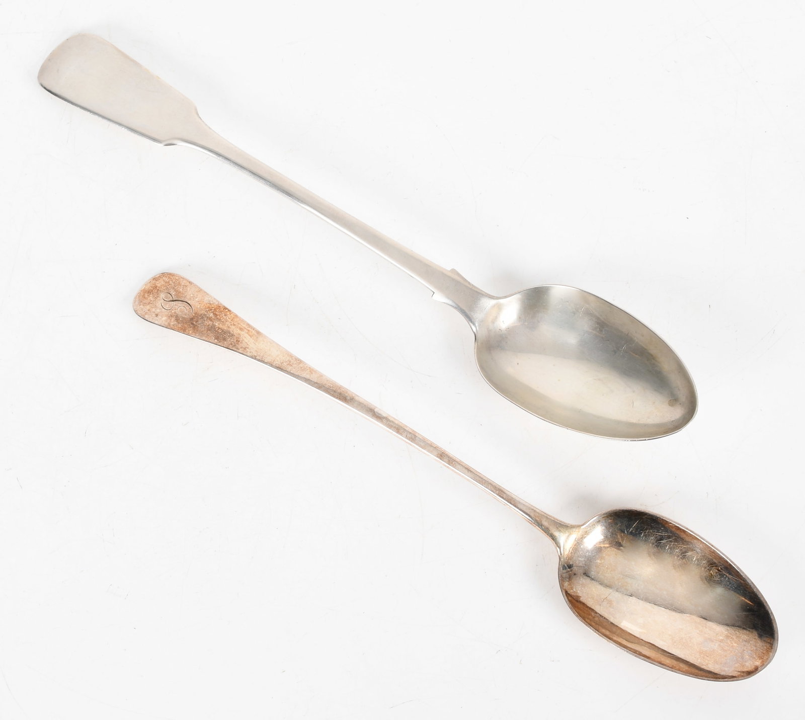 Two London Sterling Silver Stuffing Spoons: Two London Sterling Silver Stuffing Spoons First half of the 19th century, comprising: an 11" spoon marked for 1818 by Sarah and John William Blake, and an 11 3/4" fid