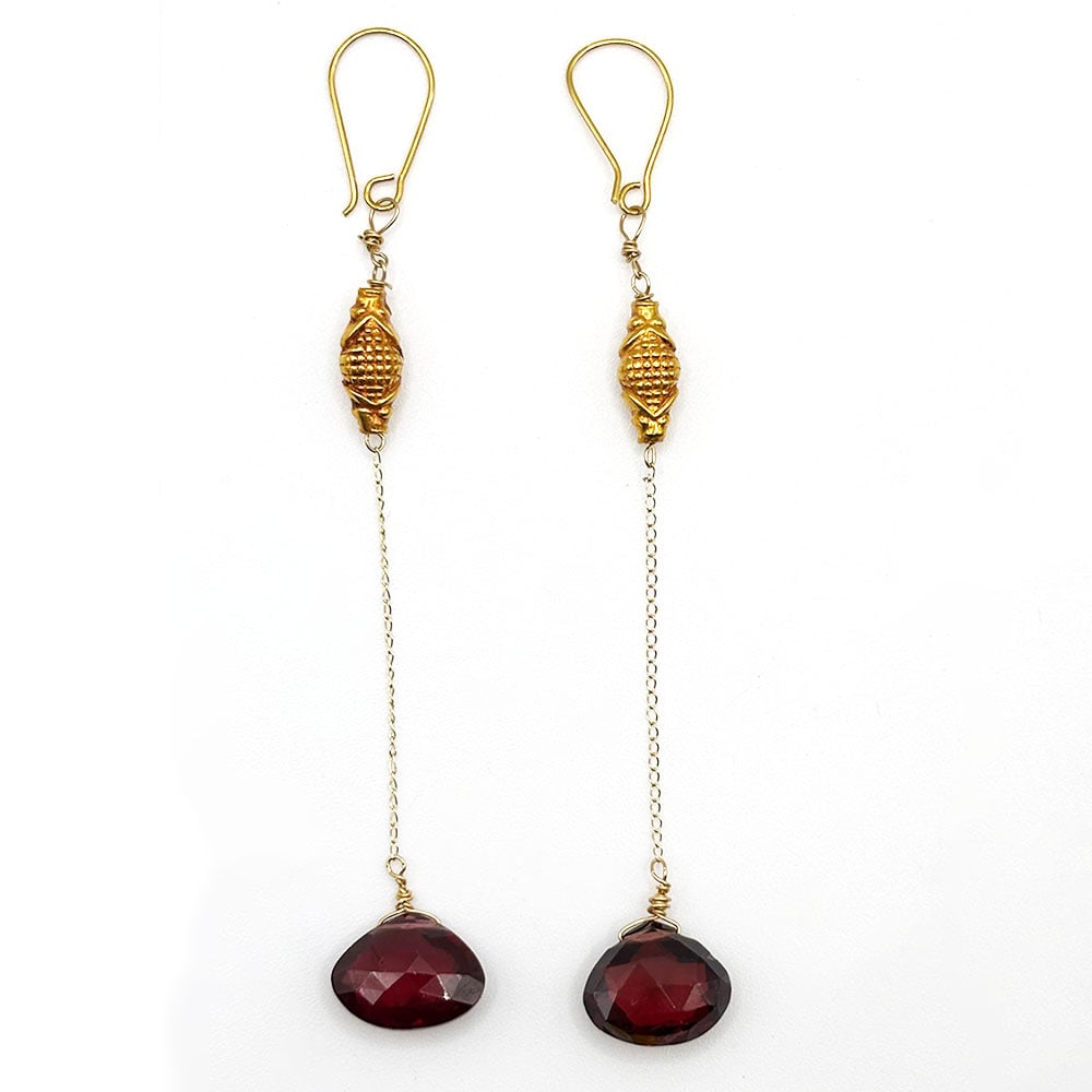 18K Gold Faceted Garnet Drop Earrings (1 of 2)