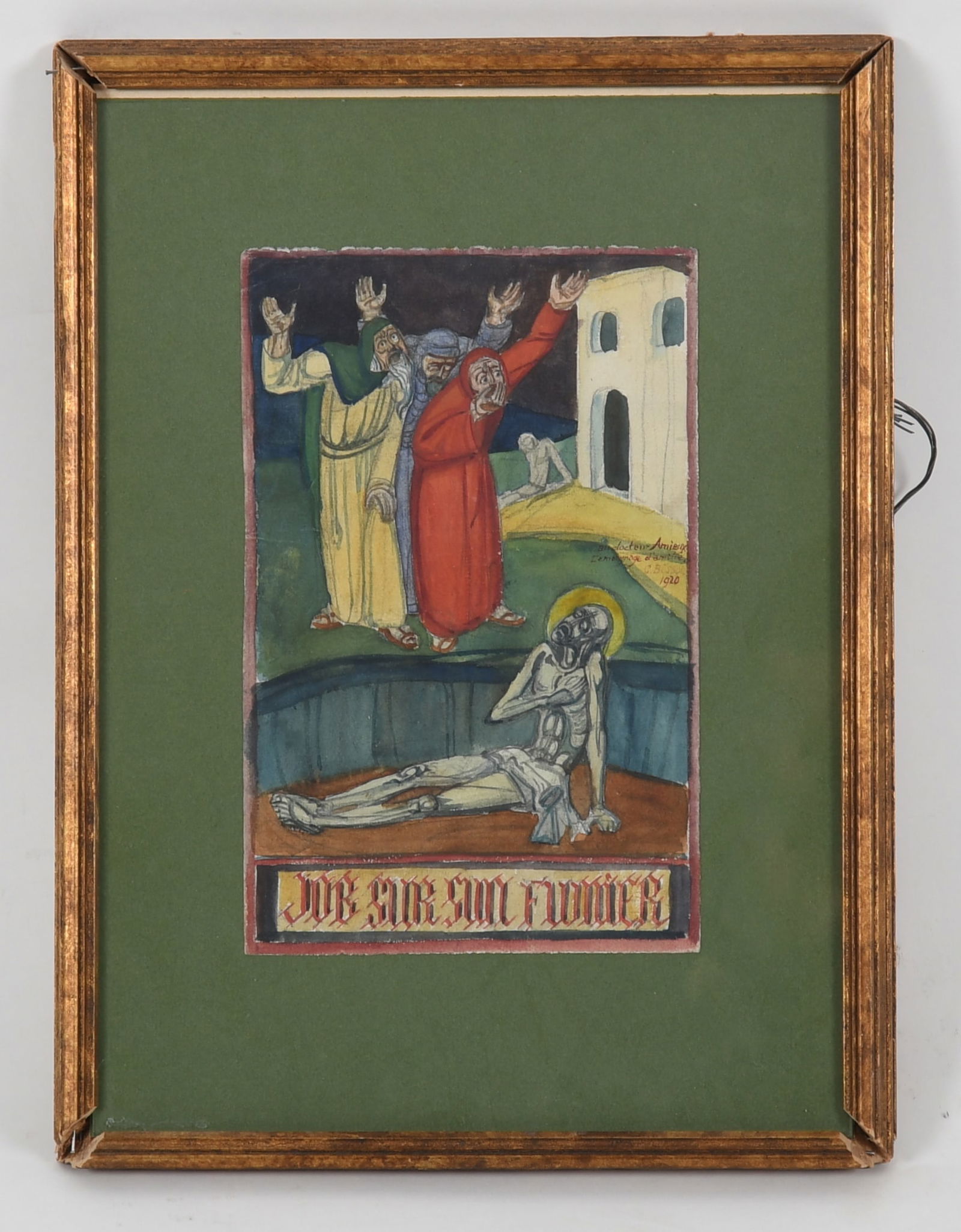 Charles Bisson (French, 1888-1960), Job and His Three Friends: Charles Bisson (French, 1888-1960), Job and His Three Friends Dated 1920, a biblical watercolor depicting Job rebuked by his friends, signed, dated and inscribed to "Docteur Amieux&q