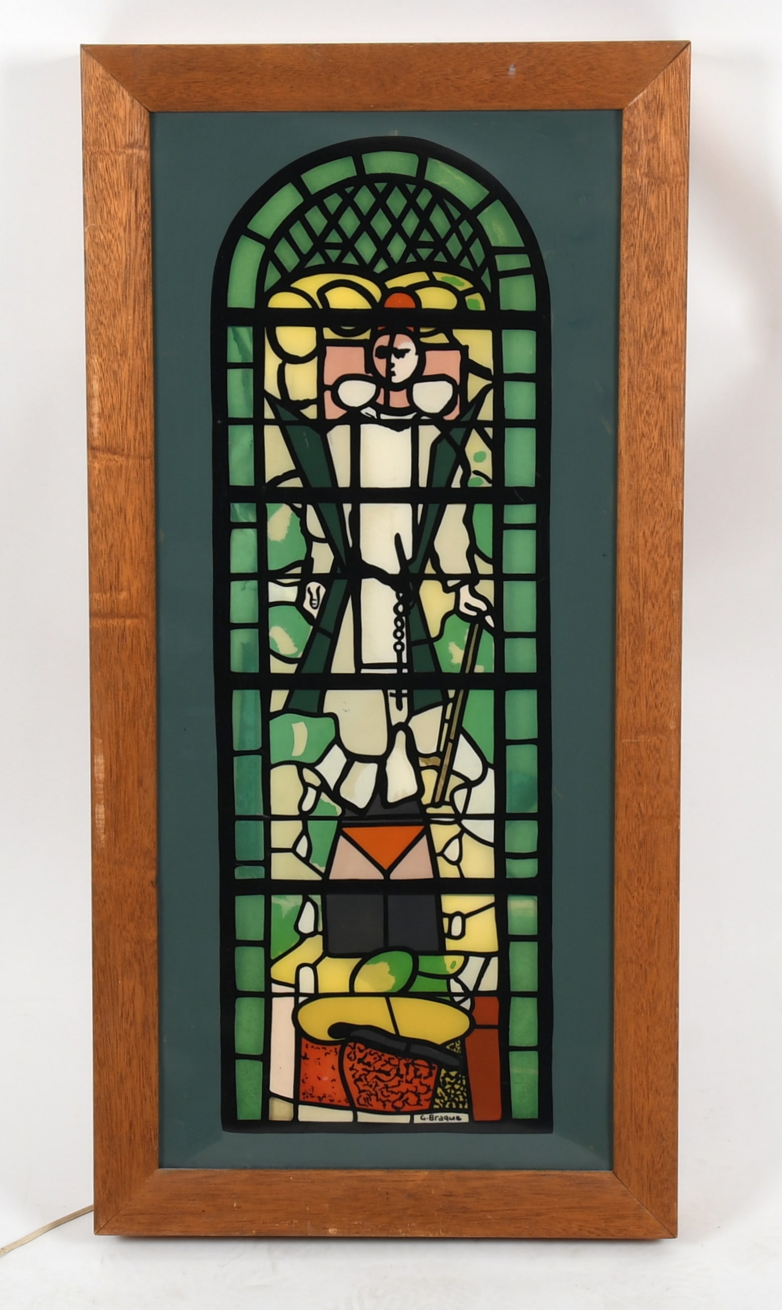 A Light Fixture after Georges Braque (French, 1882-1963): A Light Fixture after Georges Braque (French, 1882-1963) "Vitrail de la Chapelle de Warengeville", after the original lithograph published in 1960, a screen print on acrylic and backl