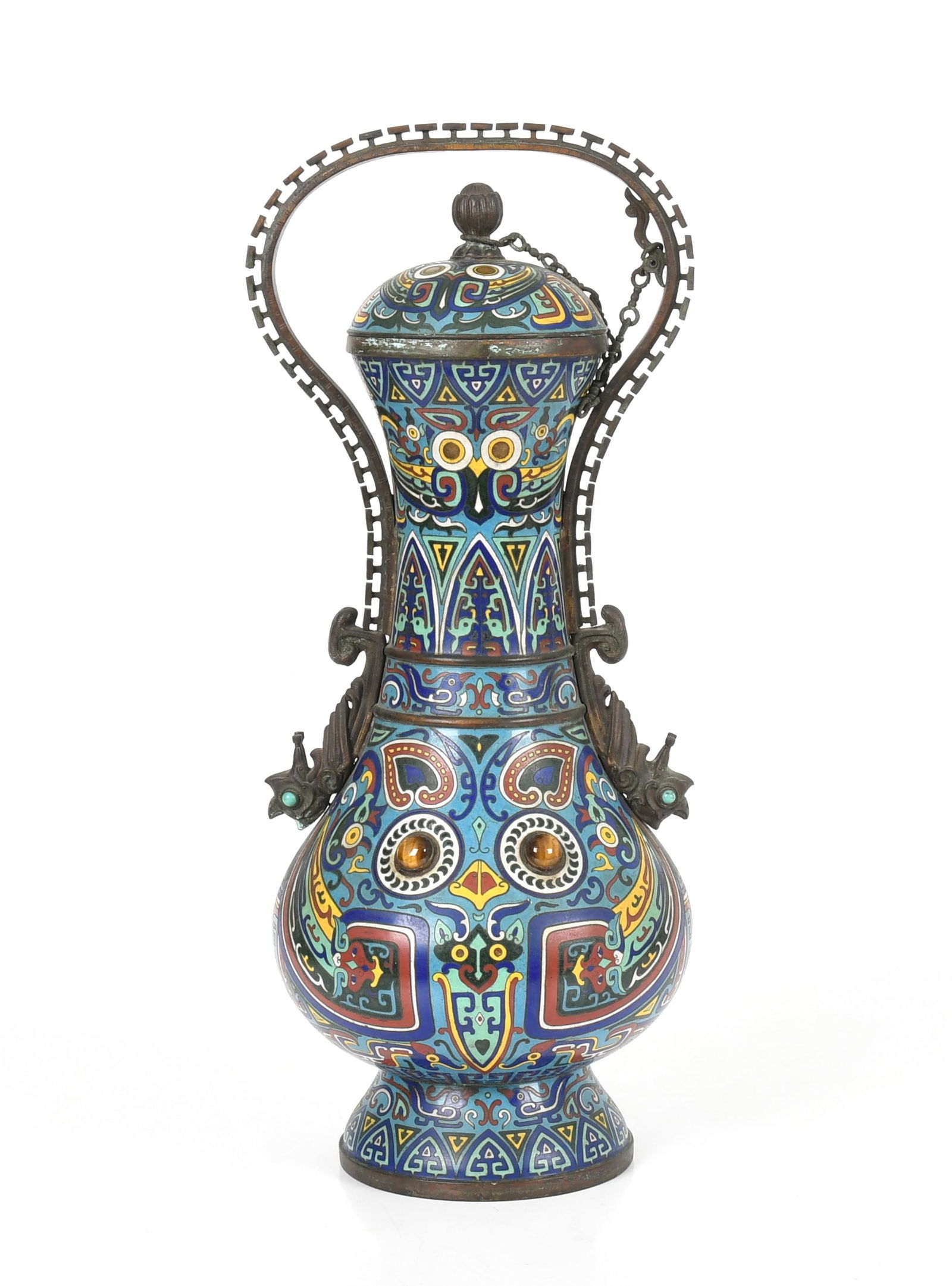 A Chinese Hardstone-Mounted Cloisonne Enamel Lidded Vase, c. 1900 (1 of 10)