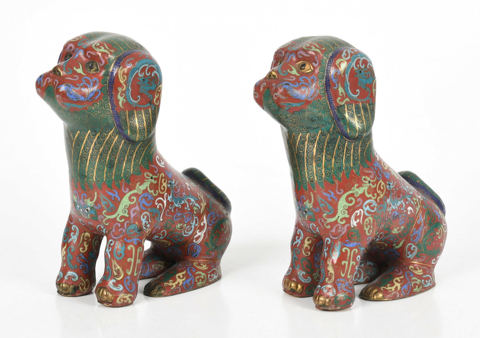 A Pair of Chinese Cloisonne Enamel Seated Dogs, c. 1900 (1 of 7)