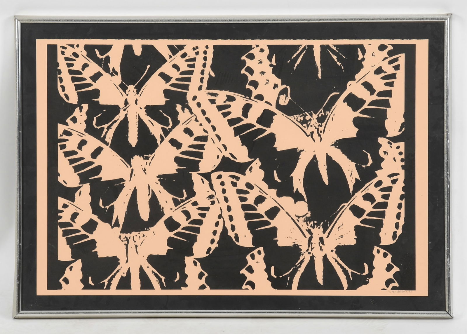 Eugene Feldman (American, 1921 - 1975), Butterflies: Eugene Feldman (American, 1921 - 1975), Butterflies 1966, a monochromatic print depicting imbricated butterflies, pencil signed and dated at the lower right. Dimensions: sheet