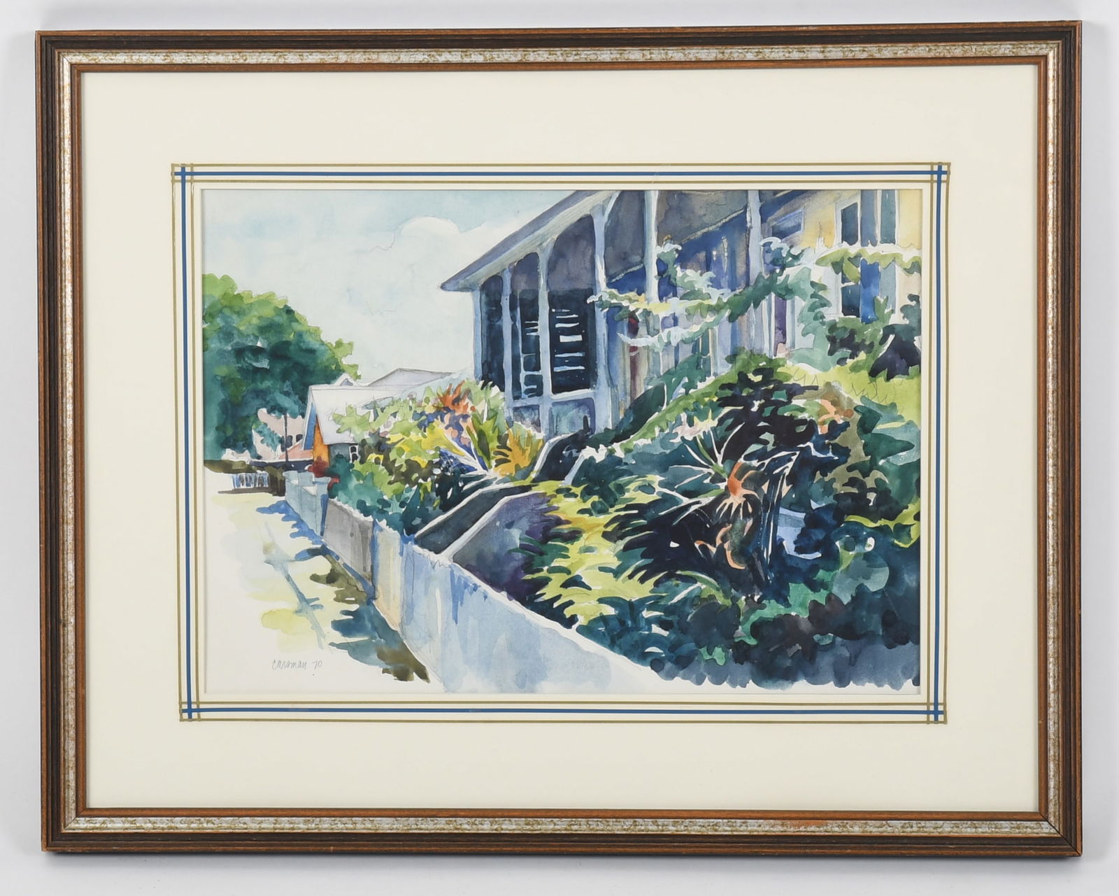 Jon Carsman (American, 1944 - 1987), Front Porch: Jon Carsman (American, 1944 - 1987), Front Porch 1970, a watercolor depicting a front porch in Spring, dated and signed at the lower left. Dimensions: sight is 11 3/4 x 16
