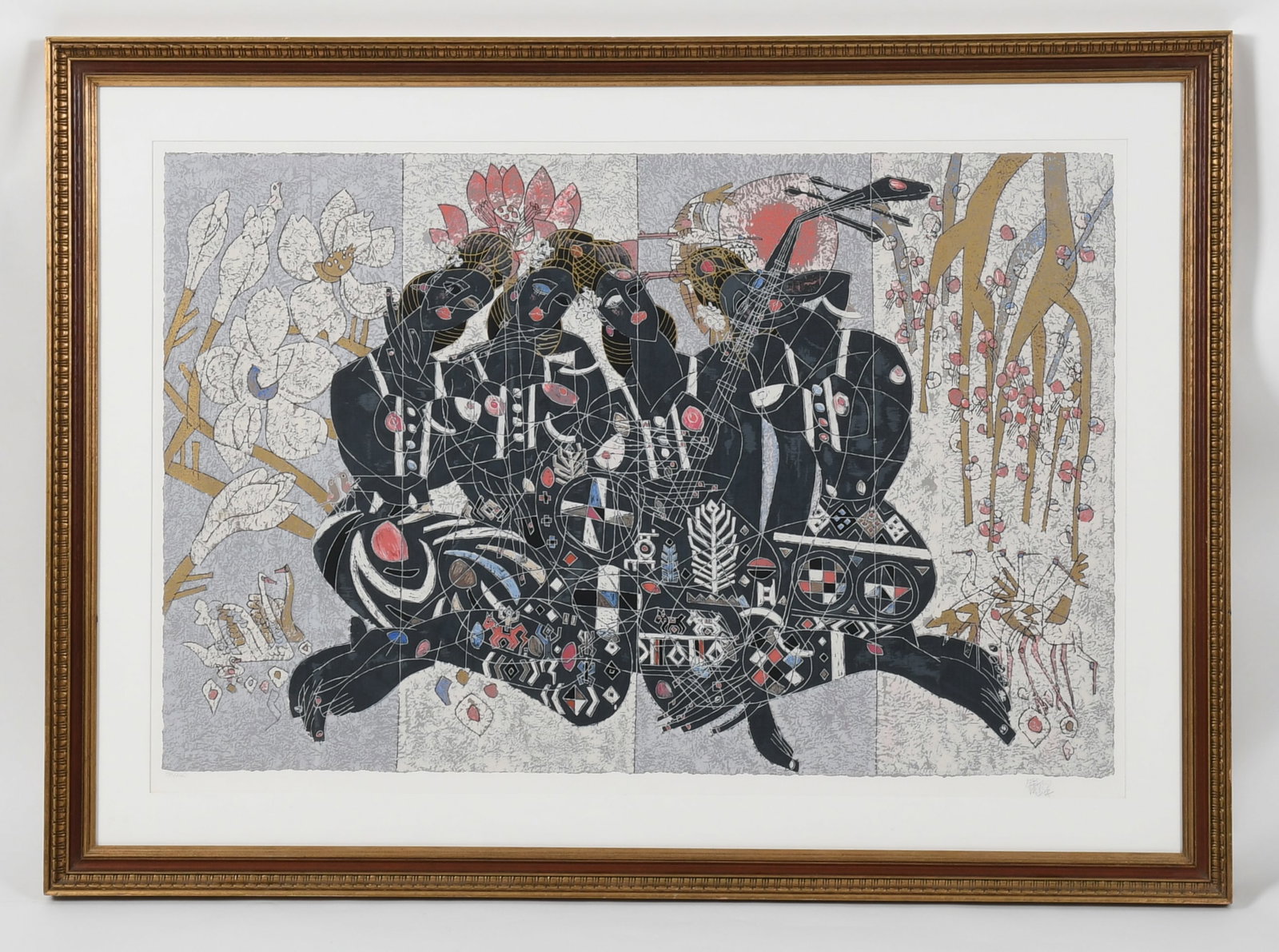 Jiang Tie-Feng (Chinese, b. 1938), "Four Seasons": Jiang Tie-Feng (Chinese, b. 1938), "Four Seasons" Contemporary, a serigraph from a limited edition no. 88/260, pencil signed at the lower right. Dimensions: sight is 27