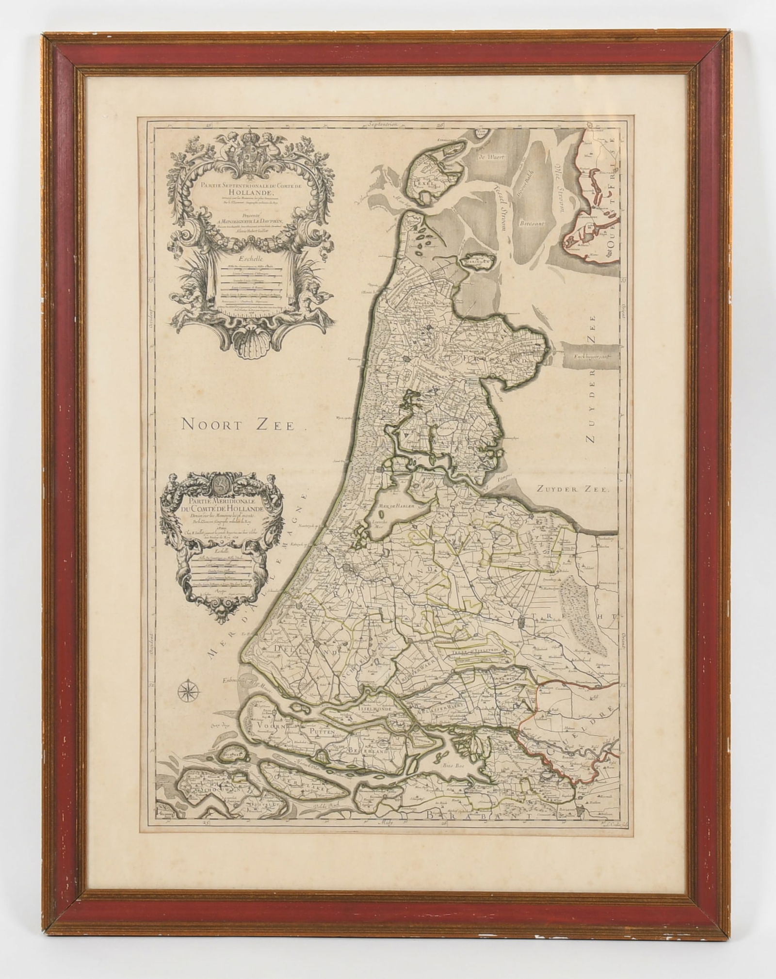 A Late 17th Century Map of Holland: A Late 17th Century Map of Holland Published 1674, titled "Partie Septentrionale du Comte de Hollande. / Partie Meridionale du Comte de Hollande.", by Alexis-Hubert Jaillot,