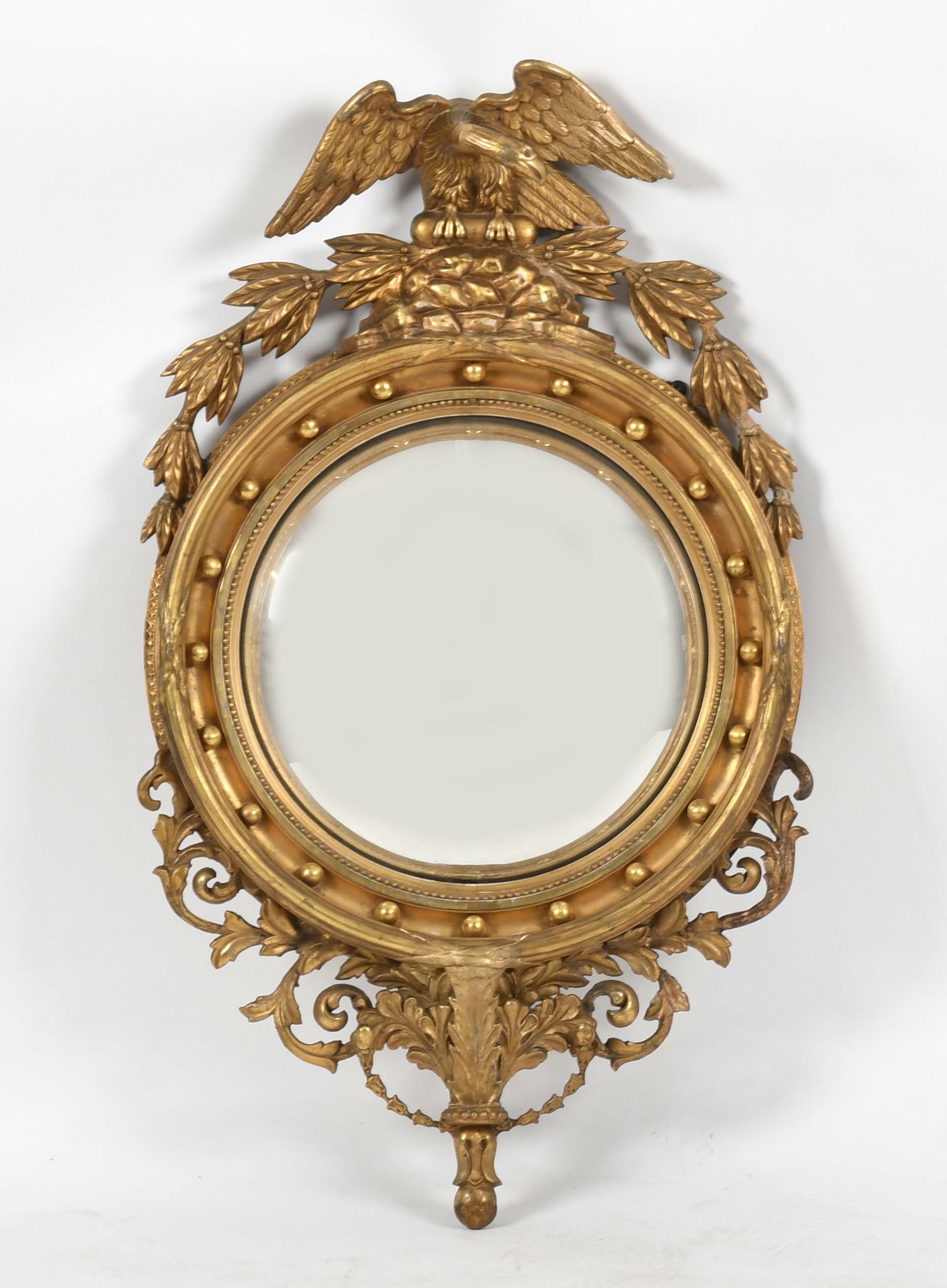 Federal-Style Carved Giltwood and Composition Convex Mirror, First Half 20th Century (1 of 9)