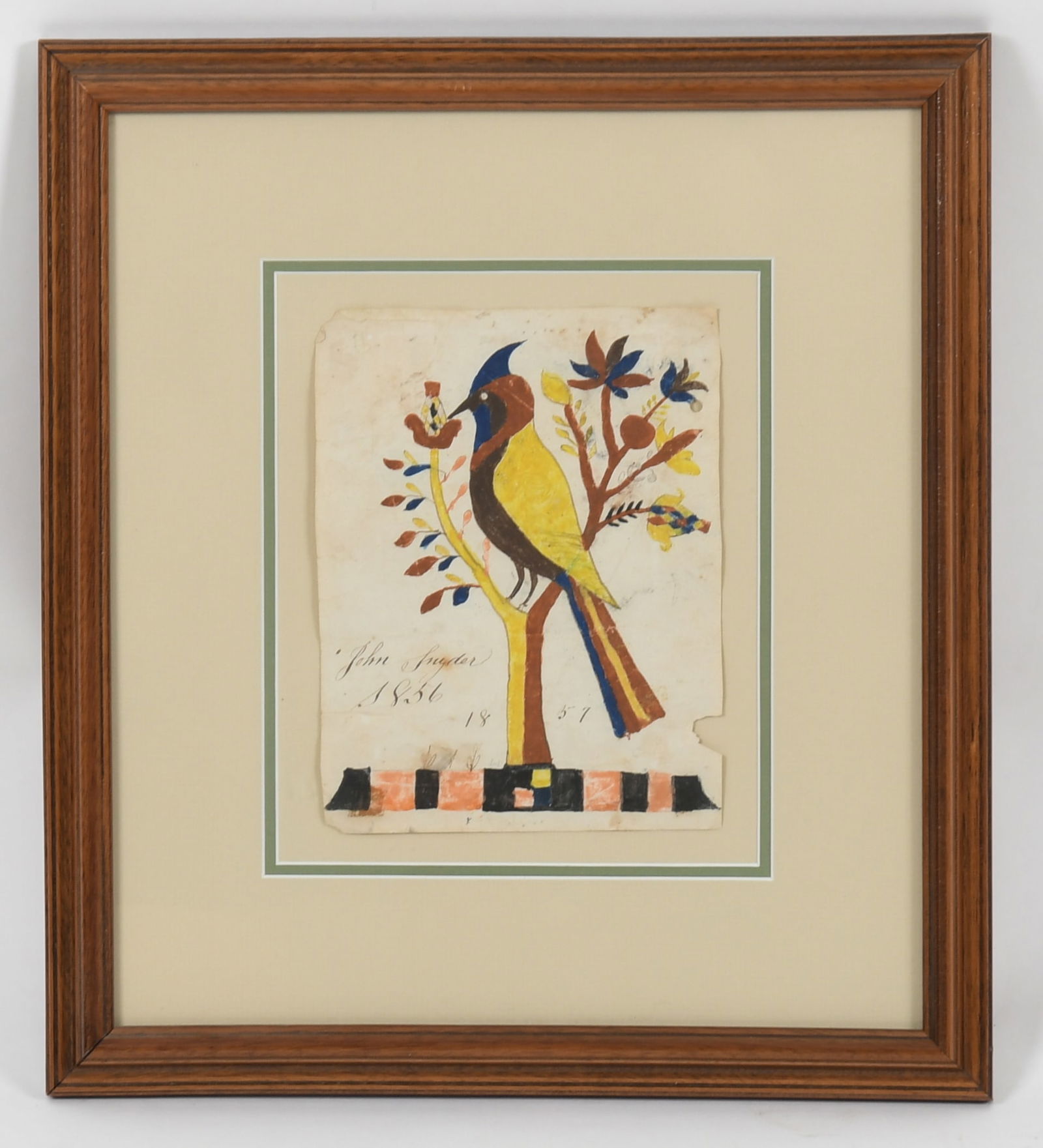A Pennsylvania Fraktur Drawing of a Bird, Probably Schwenkfelder School, c. 1856 (1 of 7)