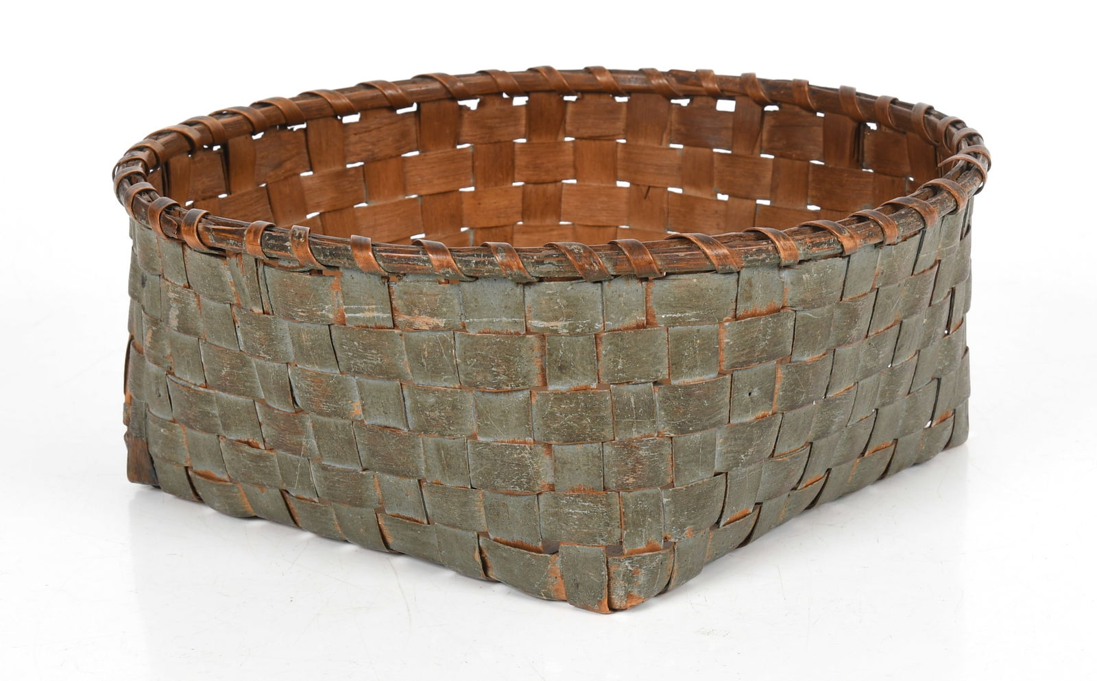 A Grey-Painted Woven Splint Open Basket, American, Late 19th Century (1 of 5)